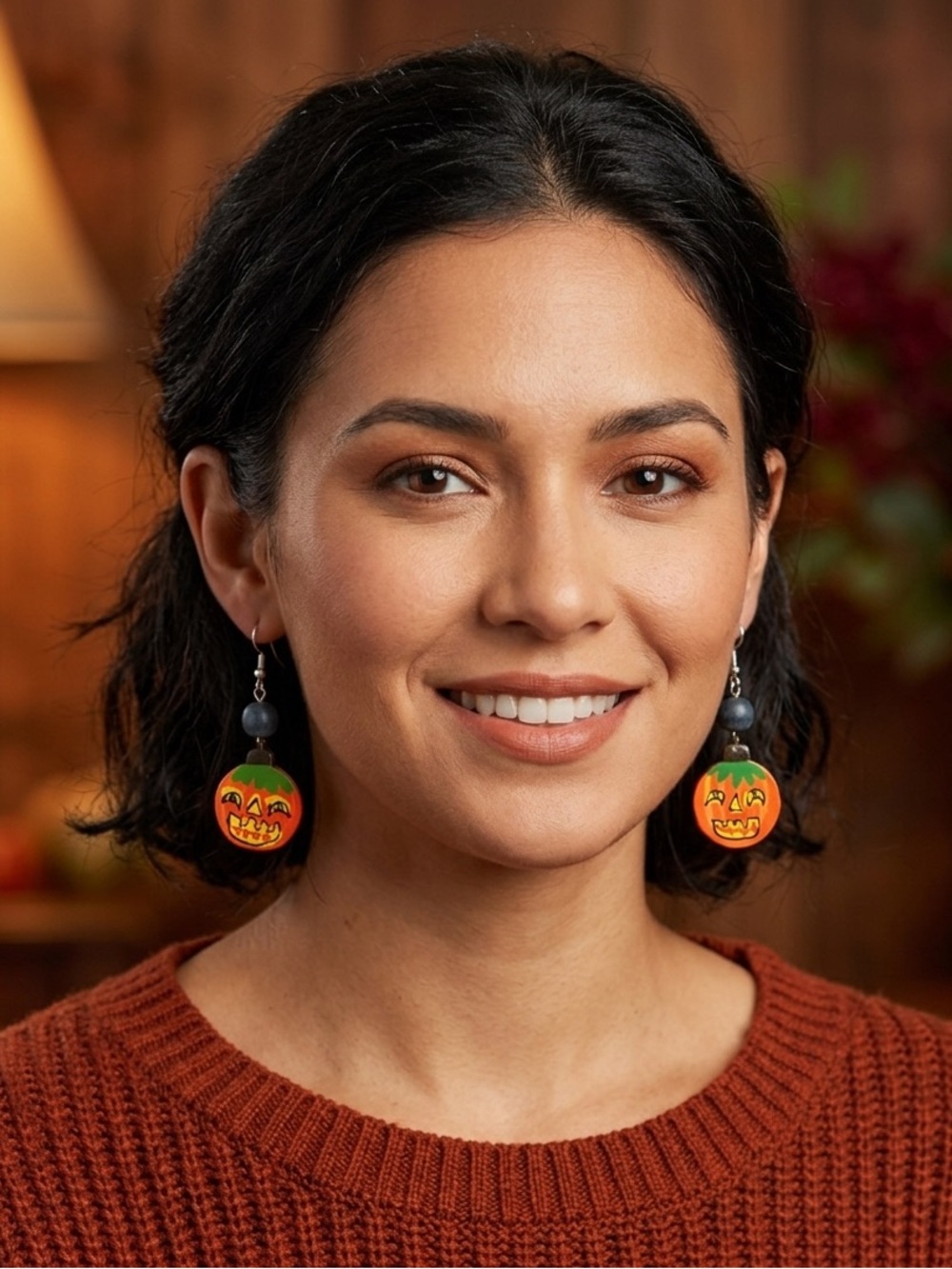 Hand Crafted Orange Pumpkin Drop Earrings for Women